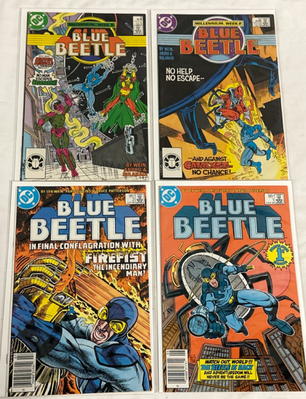 4 Vintage Blue Beetle DC Comics #1, 2, 20 & 21 1986-88 Bagged and Boarded