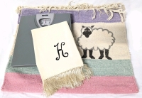 Great Home Goods : Vintage Metro Bathroom Scale, Vintage Currie Scarf with Embroidered "K" (45" x 13.5"& Adorable Sheep Rag Rug (32" x 27.5")