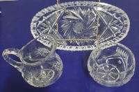 Vintage Pinwheel Crystal Creamer, Sugar & Tray