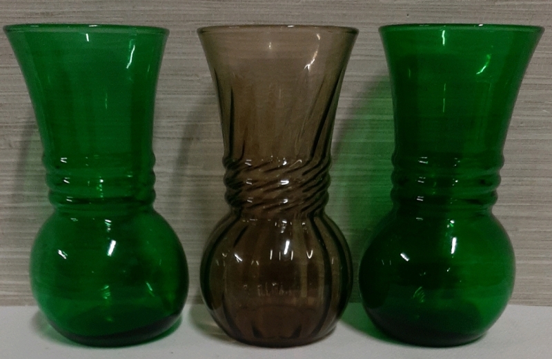 3 Vintage Vases, 2 Forest Green & 1 Smokey Taupe