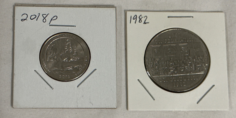 2018 P Voyageurs Minnesota United States Quarter Dollar & 1982 (1867) Confederation Constitution Canadian Dollar