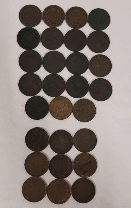 1859 - 1917 Canadian Queen Victoria & George V Large Cent Pennies . 28 Coins