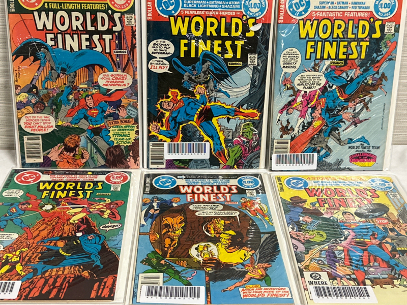 6 Worlds Finest DC Comics Issues #259, 260, 267, 276, 277 & 279 Vintage Bagged and Boarded Superman Batman Shazam Grren Arrow Hawkman