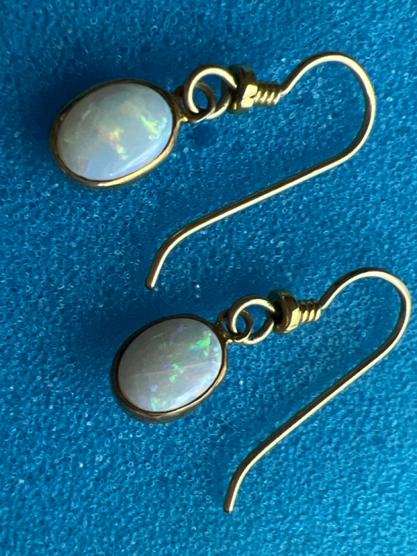 Opal oval 925 sterling Gold Wash drop Earrings