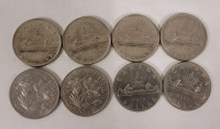 1968 - 1972 Canadian One Dollar Coins , Eight (8) Coins