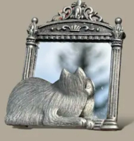 JJ Jonette Cat Looking at Reflection Mirror Brooch Vintage