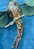 Large Rhinestone Enamel Articulated Parrot Brooch on Branch