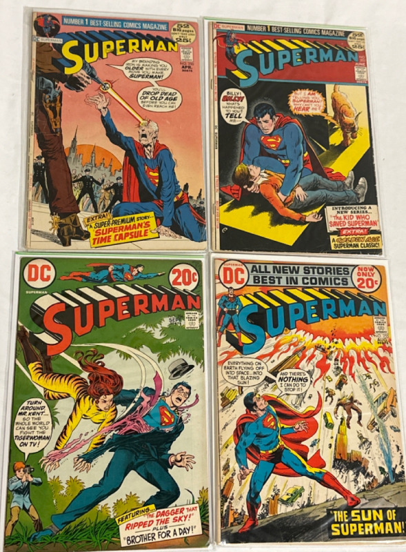 4 Superman DC Comics Issue #250, 253, 255 & 256 1970’s Bronze Age Vintage Bagged and Boarded