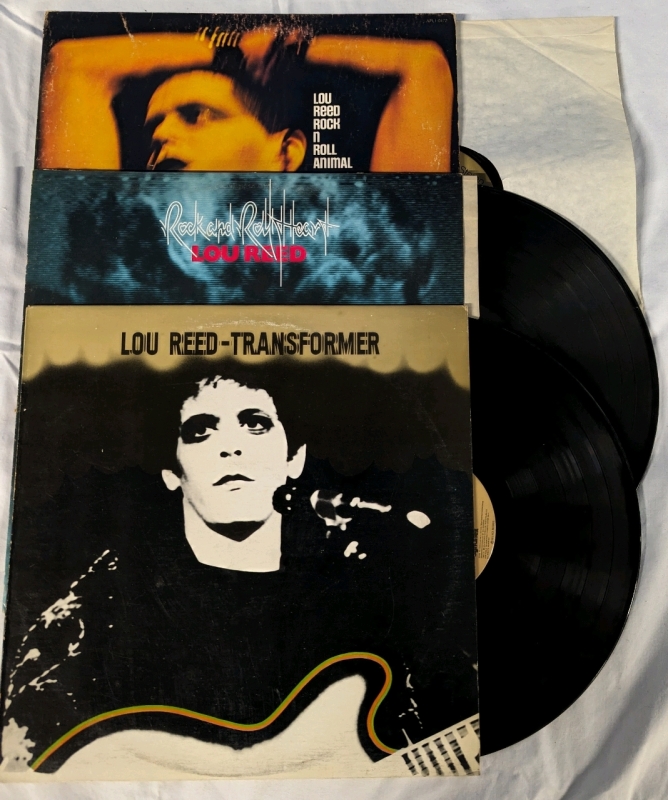 3 Lou Reed Vinyl Records With Sleeves. Transformer, Rock N Roll Animal, Rock and Roll Heart