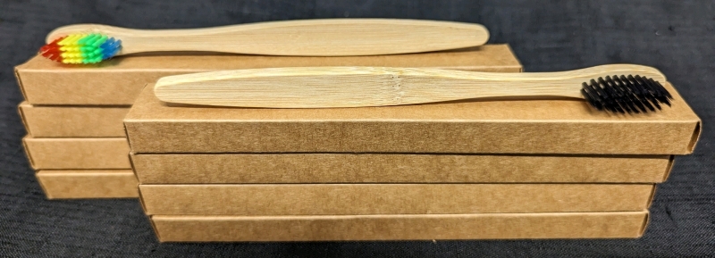 10 New Natural Bamboo Toothbrushes. Adult Sized (7" Long). Various Bristle Colours.