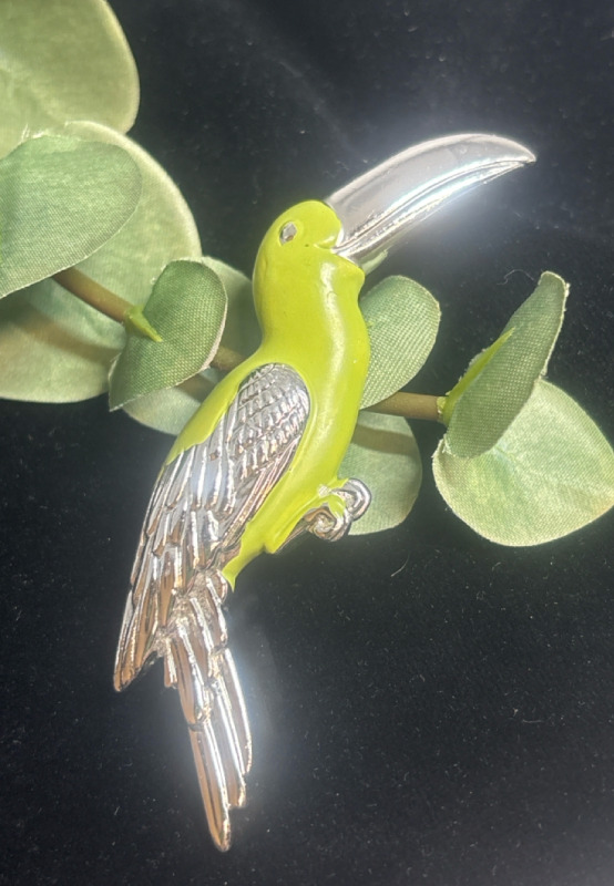 Vintage Enameled Toucan Brooch Signed AJC