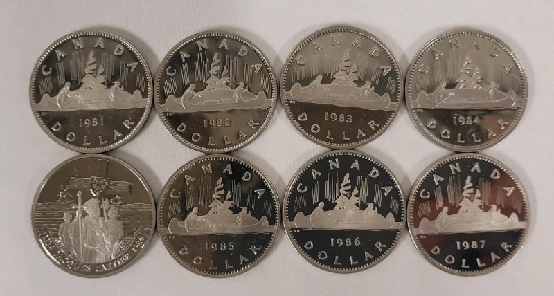 1981 - 1987 Canadian Proof One Dollar Coins , Loose . Uncirculated .