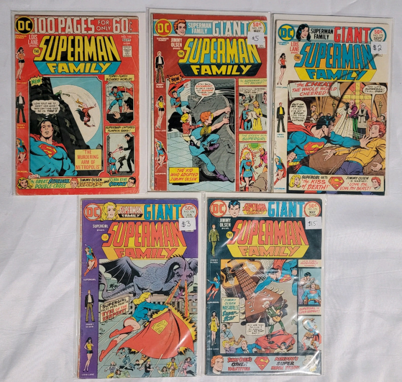 1974 - 1976 DC Coimics THE SUPERMAN FAMILY #166 , 170 , 172 , 174 , 176 . Bronze Age Comic . Bagged & Boarded