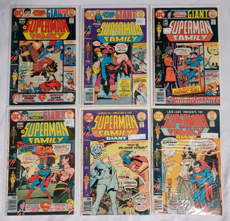 1976 - 1977 DC Coimics THE SUPERMAN FAMILY #176 , 177 , 178 , 179 , 180 , 181 . Bronze Age Comic . Bagged & Boarded