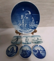 Vintage Royal Copenhagen 1984 Christmas Plate & 6 Smaller Decorative Plates that show Tivoli Gardens, Langelinie etc