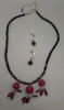 Vintage Costume Jewellery One set with a 16" Necklace and Pierced Earrings w/ Pink & Black Stones One set with a 20" Necklace & Clip on Earrings made up of Crystal Cut Beads - 2