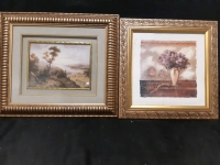 2 Square Ornate Picture Frames 1 Landscape Picture ( 18" x 15.5") and 1 Painting Of A Vase ( 15.5" x 15.5