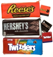 3 New Candy Advertising Zippered Pencil Cases / Makeup Bags | Twizzlers, Hershey's & Reese's | 7.5" x 3" ea