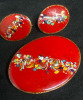 Red Enamel on Copper MCM Brooch Earrings Set Forbiden Enamel Rhinestone Brooch - 4