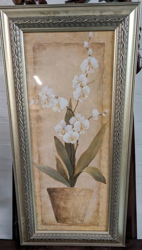 Framed Floral Print. 11.5" by 23.5"