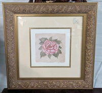 Framed Signed "Mauve Peopny" Print by Mary Hughes. 19" by 19" with Frame