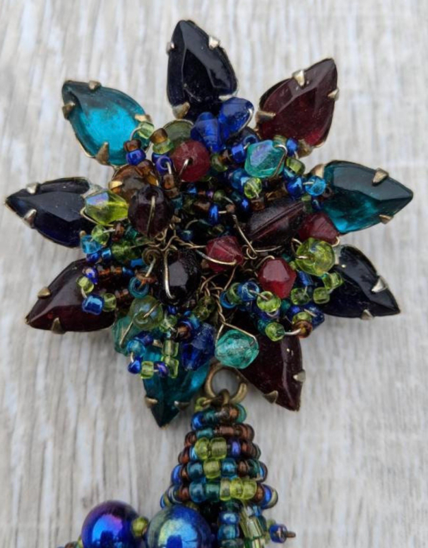 Statement Rhinestone Starburst Beaded Brooch