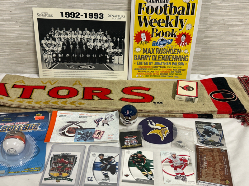 16 Sports Collectables NHL MLB NFL Pins Major Leauge Rollerz Cards Scarf & More