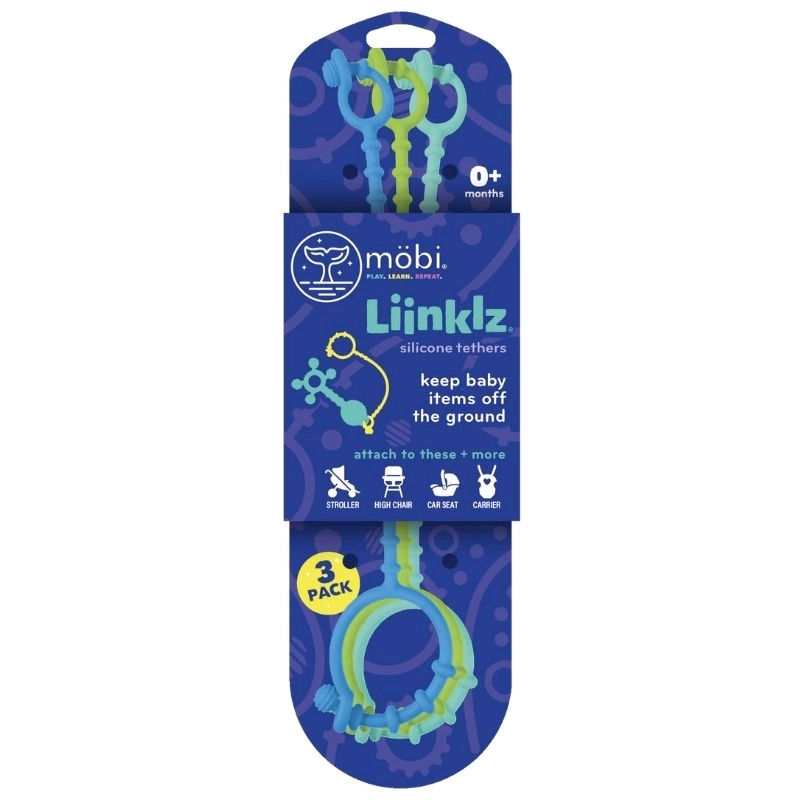 New Mobi Liinklz: Cool Colours Silicone Teethers to Keep Baby Items off the Ground 3-Pack - 10" Long - Ages 0+