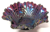 Stellar Vintage Iridescent Imperial Purple Ruffled Carnival Glass Bowl | 5.25" x 2" Tall