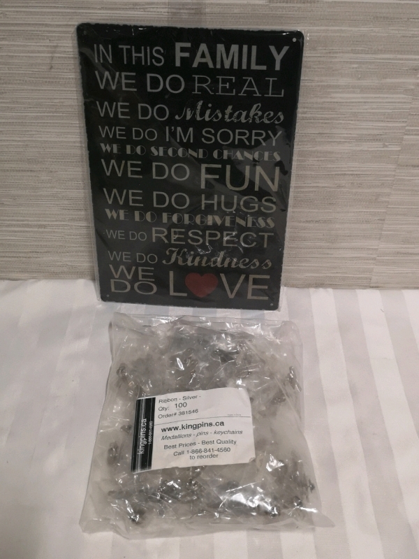 New 100 Silver Ribbon Pins and Sign