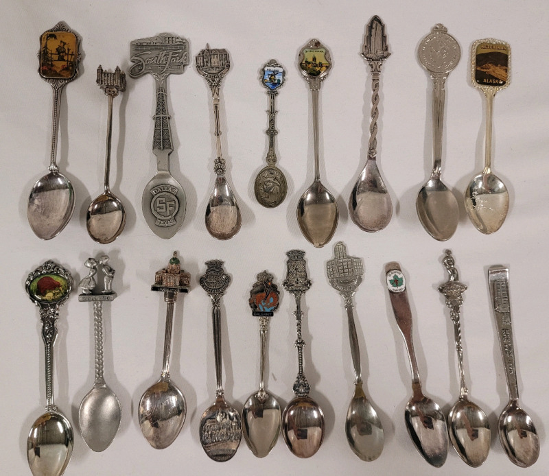 Silver Plate Collectible Souvenir Vacation Spoons , 19 Spoons