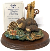 Vintage Limited Edition | "At the Water's Edge" Handpainted Resin Statue with Base & COA by Ray Ayres & Border Fine Arts | 472 / 1,500 | 6.75" x 9.2" x .25" Tall