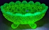 Vintage Yellow Vaseline Uranium Glass Footed Oval Dish | Daisy & Buttons Pattern | 5.5" x 4" x 2.5"