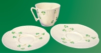 Vintage BELLEEK Ireland | Teacup with 2 Saucers | All Green Stamp | All Ring True