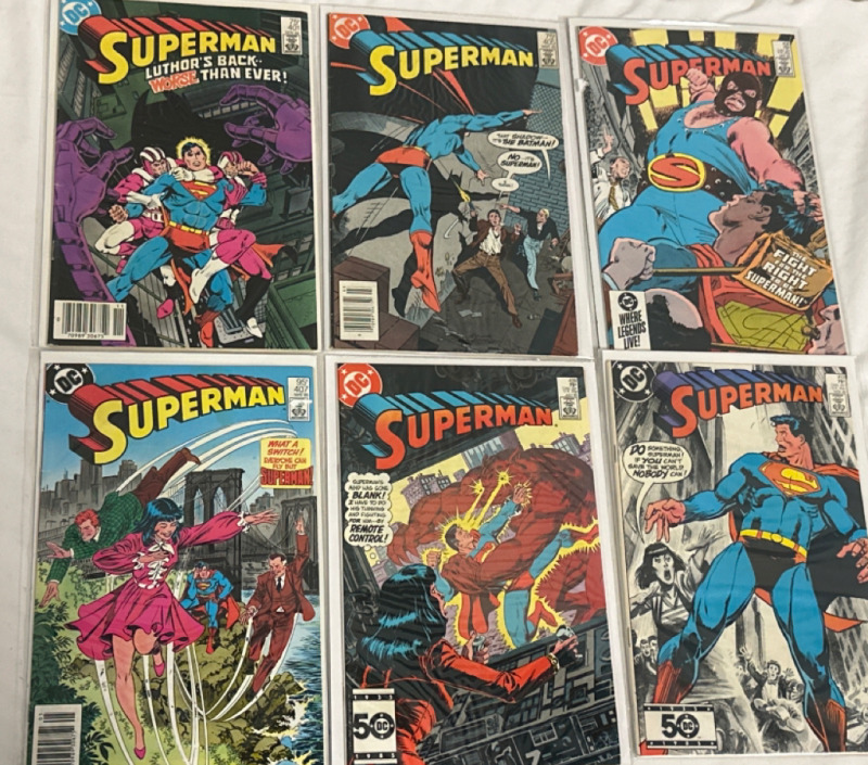 6 Superman DC Comics Issues #401, 405, 406, 407, 409 & 413 Vintage Bagged and Boarded