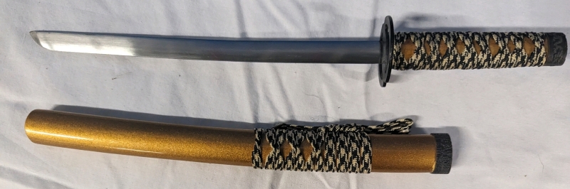 Replica Japenese Katana Shaped Letter Opener. Blade 8" Long, 18" Long Total Length With Sheath.