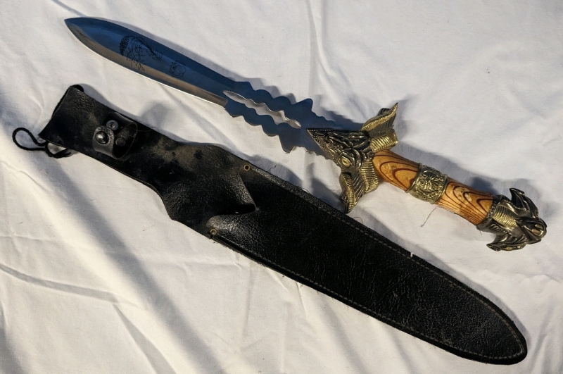 Dagger with Leather-Like Sheath. 12" Blade, 19.5" total length.