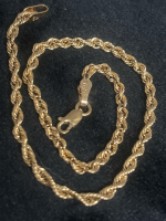 10KT Gold Rope Chain Stamped Bracelet 8 inches