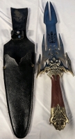 Replica 6 Pointed Dagger with Leather-Like Sheath. 9" Blade, 17" Total Length.