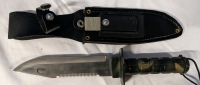 Stainless Steel Hunting/Survival Knife with Leather-Like Sheath and Sharpening Stone. 5.5" Blade, 10" Total Length