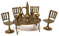 Vintage Brass 10-Piece Dining Room Set with Carafe & 4 Tiny Glasses | 0.8" - 2.5" Tall