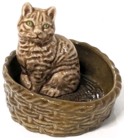 Vintage WADE England | Cat in Wicker Basket Trinket Dish | 2.5" Tall