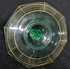 Rare Vintage Uranium Vaseline Glass Center Handled Serving Tray with Gold Detailing | 10" Across / 4.74" Tall - 5