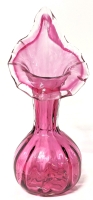 Vintage Unsigned Fenton | Cranberry Pink + Clear Rim Glass Jack in the Pulpit Vase | 9.4" Tall