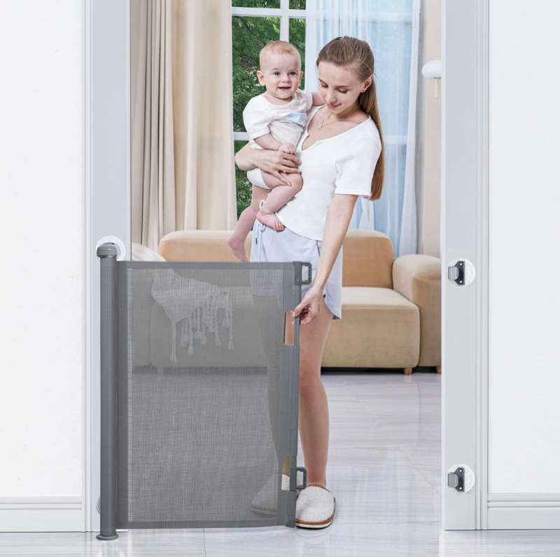 As New BabyBond Retractable Baby Gates, Punch-Free Install Baby Gate Extra Wide 55&rdquo; X 33&rdquo; Tall for Kids or Pets Grey
