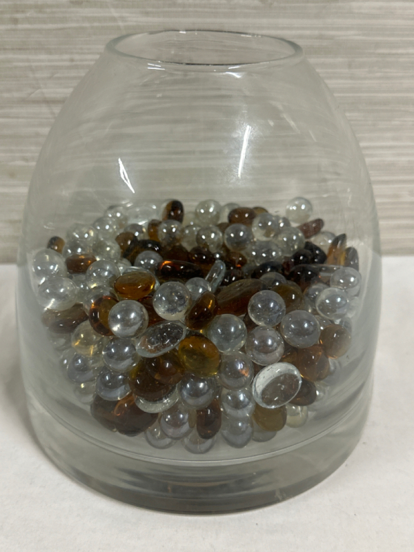 Decorative Clear Glass Bowl Vase With Glass Gems Stones Home D&eacute;cor Center Piece 7&rdquo; H