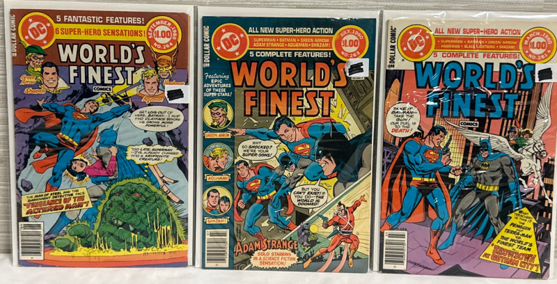 3 Worlds Finest Comics DC Comics #261, 263 & 264 Bronze Age Vintage Superman Batman Bagged and Borded