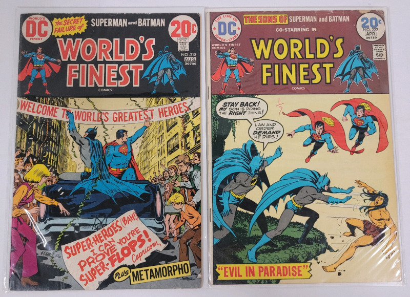 1973 - 1974 DC Comics World's Finest Comics #218 & 222 , Bagged & Boarded