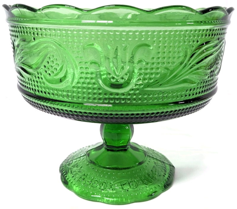 Vintage EO Brody Co. Emerald Green Glass Footed Candy Dish | 6.5" Diameter x 5.5" Tall