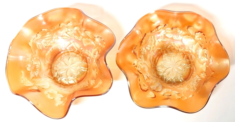 2 Vintage Scalloped Carnival Glass Bowls | 7.5" Diameter x 2.75" Tall